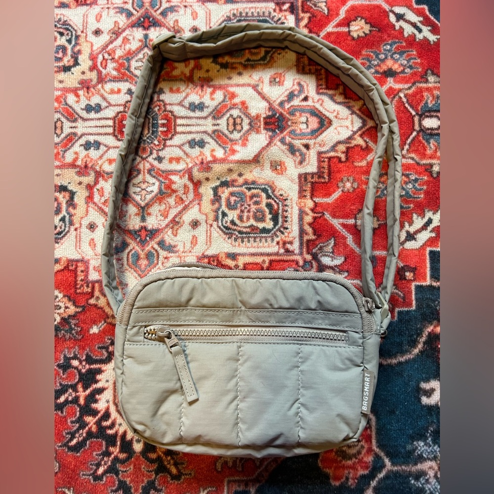 Bagsmart Tan Nylon Quilted Crossbody Bag